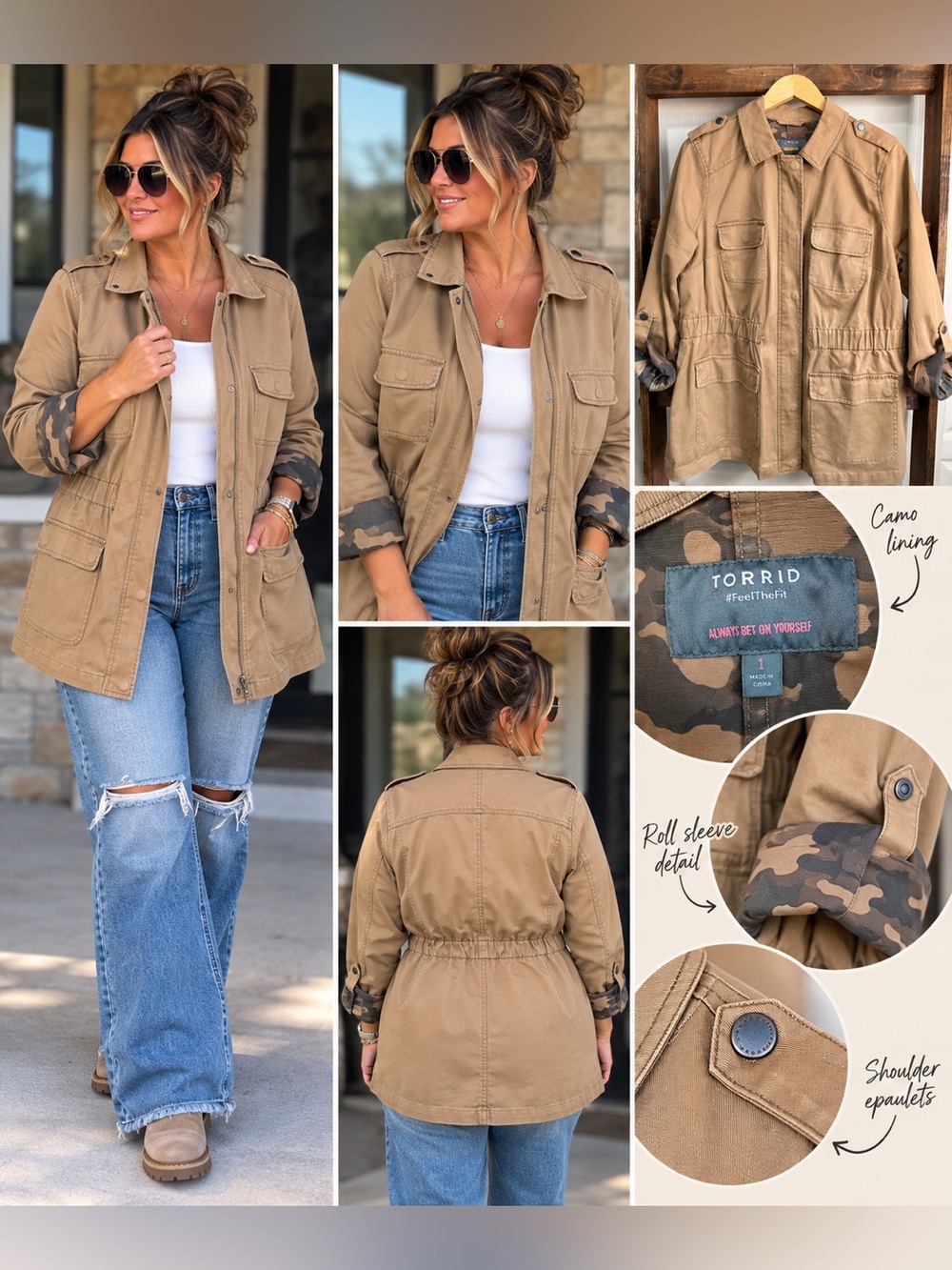 Torrid Utility Field Jacket Camo Lined Tan Size 1